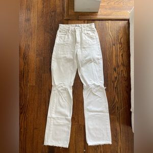 Zara white straight leg distressed jean